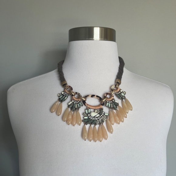 NWT Anthropologie Rope Embellished Crystals Cocktail Statement Necklace - Picture 2 of 6